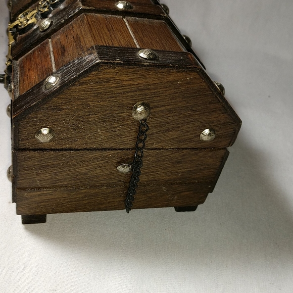 Vintage Wood Jewelry Box with Red Inside - Picture 2 of 11